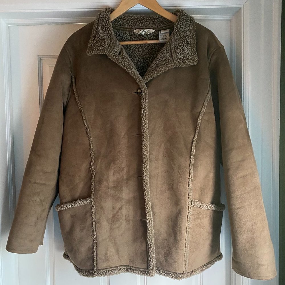 LL Bean Faux Coat Suede Shearling Style XL Cocoa